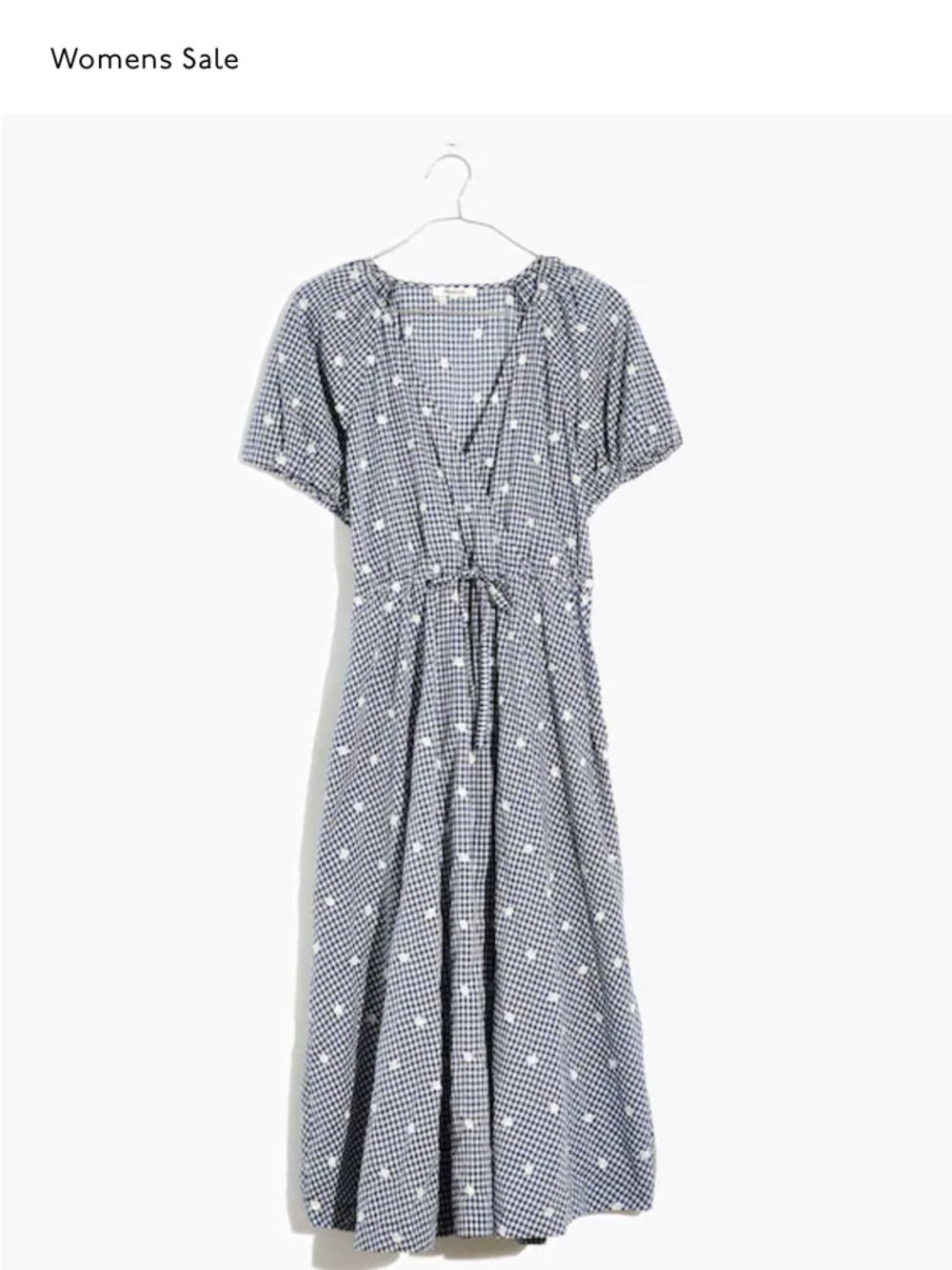Madewell Embroidered Gingham Faux-Wrap Tie-Waist Midi Dress size large - Picture 2 of 7